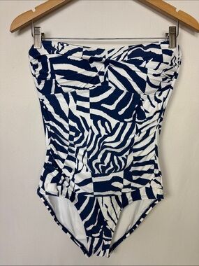 Jantzen Strapless One Piece Swimsuit Size 8 Navy Blue White